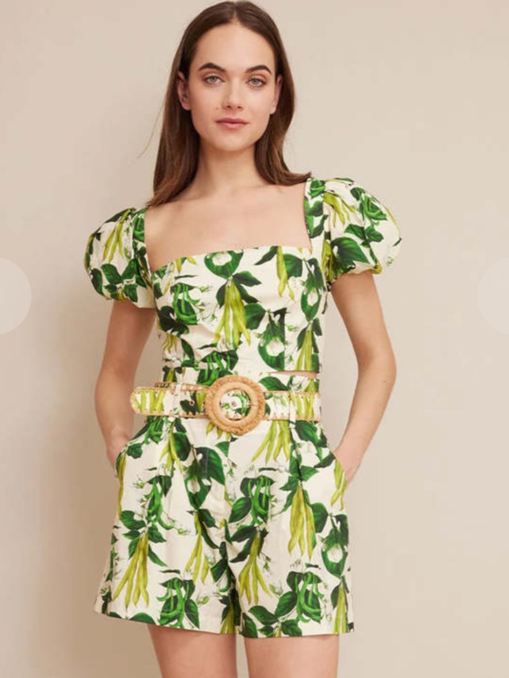 Cara Cara Palmer Floral green tropical  2 pc shorts Set Short Sleeve Sz 2/4